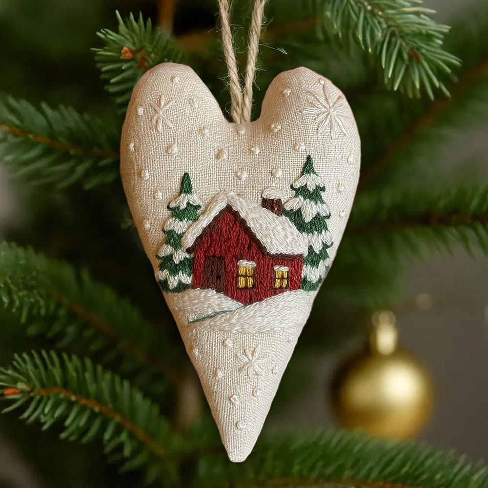 Rubbyoo Heart Embroidery Kit - Winter Red House | Home Decoration | Nice Gift For Friend - image 1