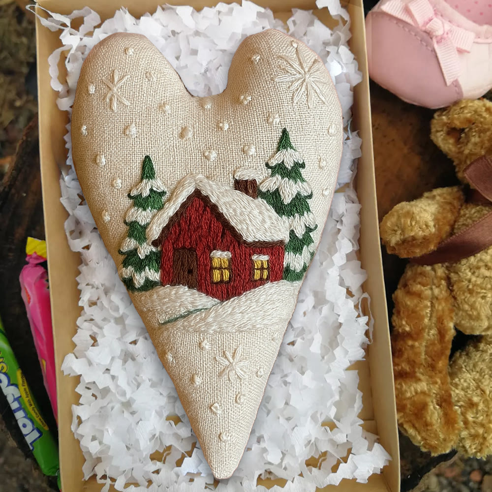 Rubbyoo Heart Embroidery Kit - Winter Red House | Home Decoration | Nice Gift For Friend - image 3