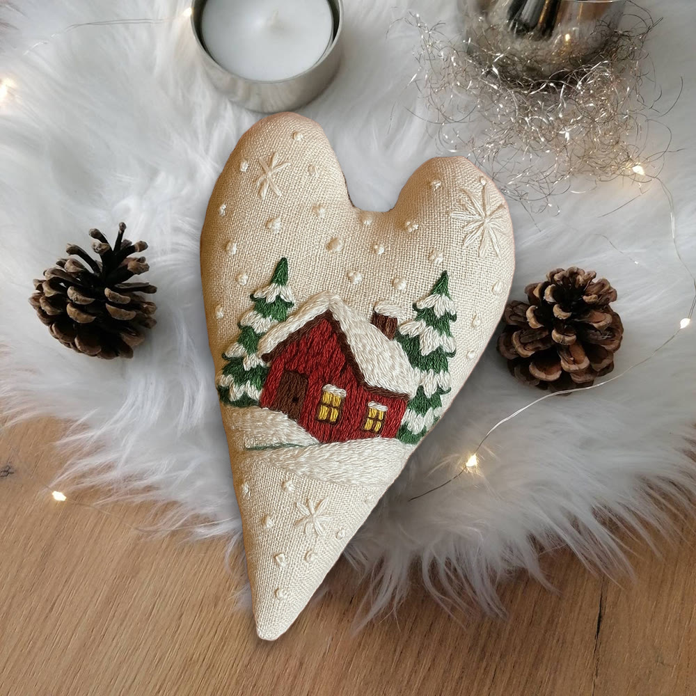 Rubbyoo Heart Embroidery Kit - Winter Red House | Home Decoration | Nice Gift For Friend - image 2