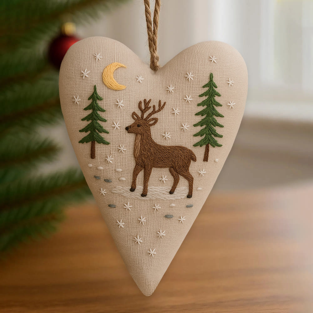 Rubbyoo Heart Embroidery Kit - Moonlit Deer | Winter Home Decor | Gift For Outdoor Enthusiasts - image 1