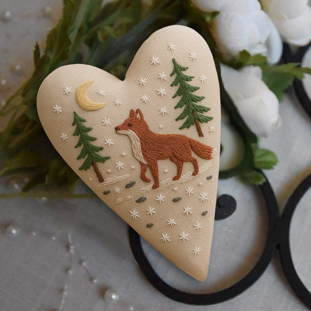 Rubbyoo Heart Embroidery Kit - Moonlit Fox | Winter Home Accent | Unique Gift Of Wildlife - image 3