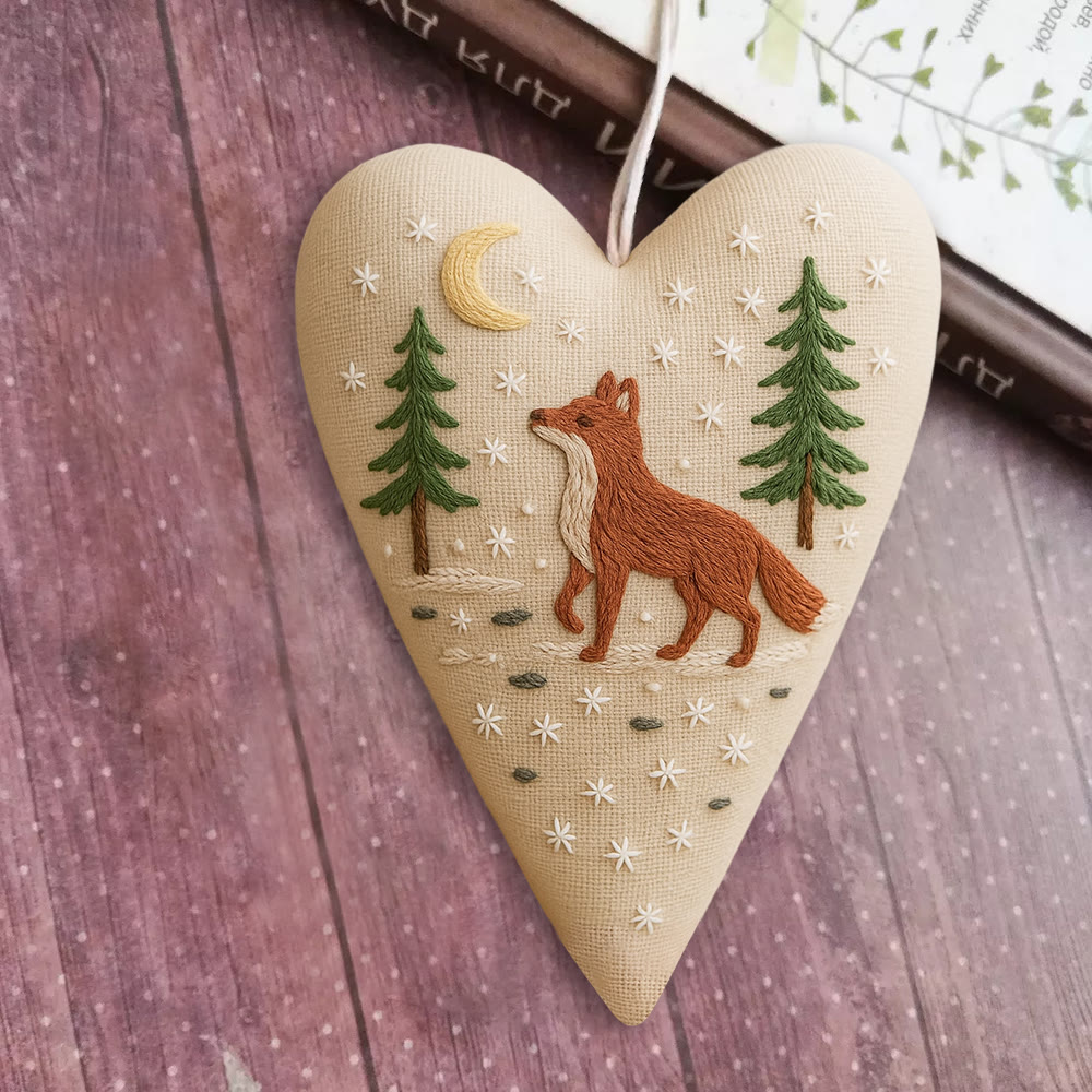 Rubbyoo Heart Embroidery Kit - Moonlit Fox | Winter Home Accent | Unique Gift Of Wildlife - image 2