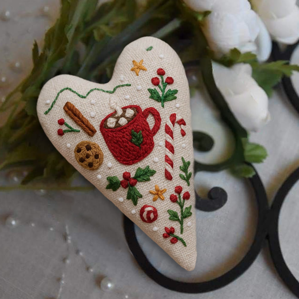 Rubbyoo Heart Embroidery Kit - Christmas Hot Cocoa | Festive Diy Craft | Warm Home Hanging - image 4
