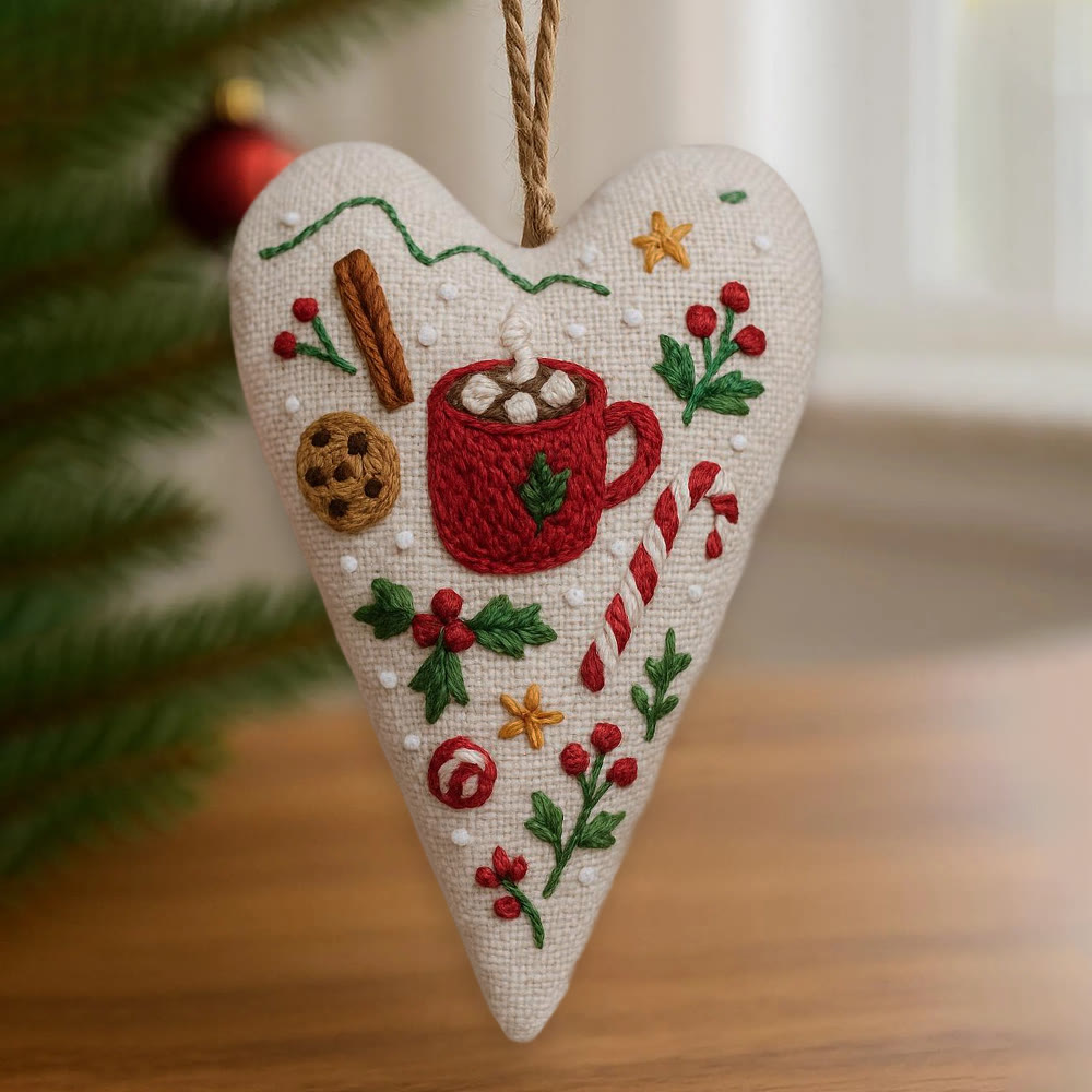 Rubbyoo Heart Embroidery Kit - Christmas Hot Cocoa | Festive Diy Craft | Warm Home Hanging - image 1