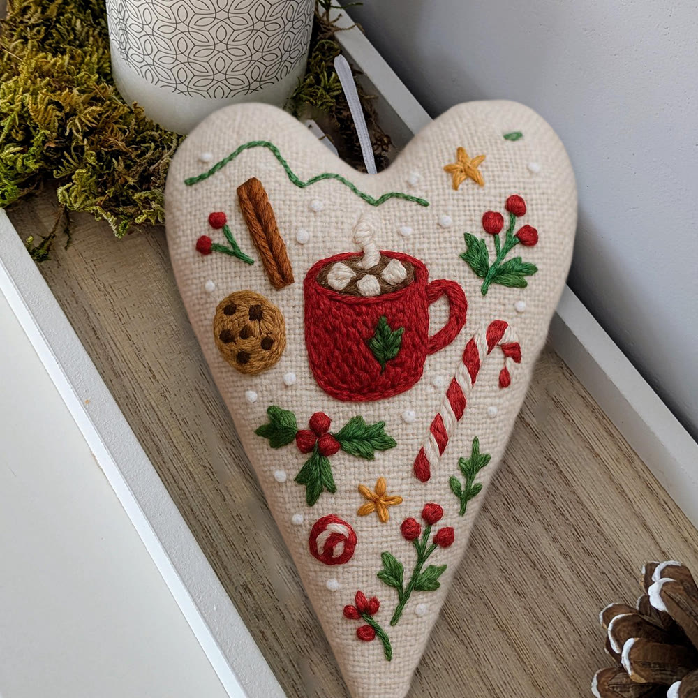 Rubbyoo Heart Embroidery Kit - Christmas Hot Cocoa | Festive Diy Craft | Warm Home Hanging - image 3