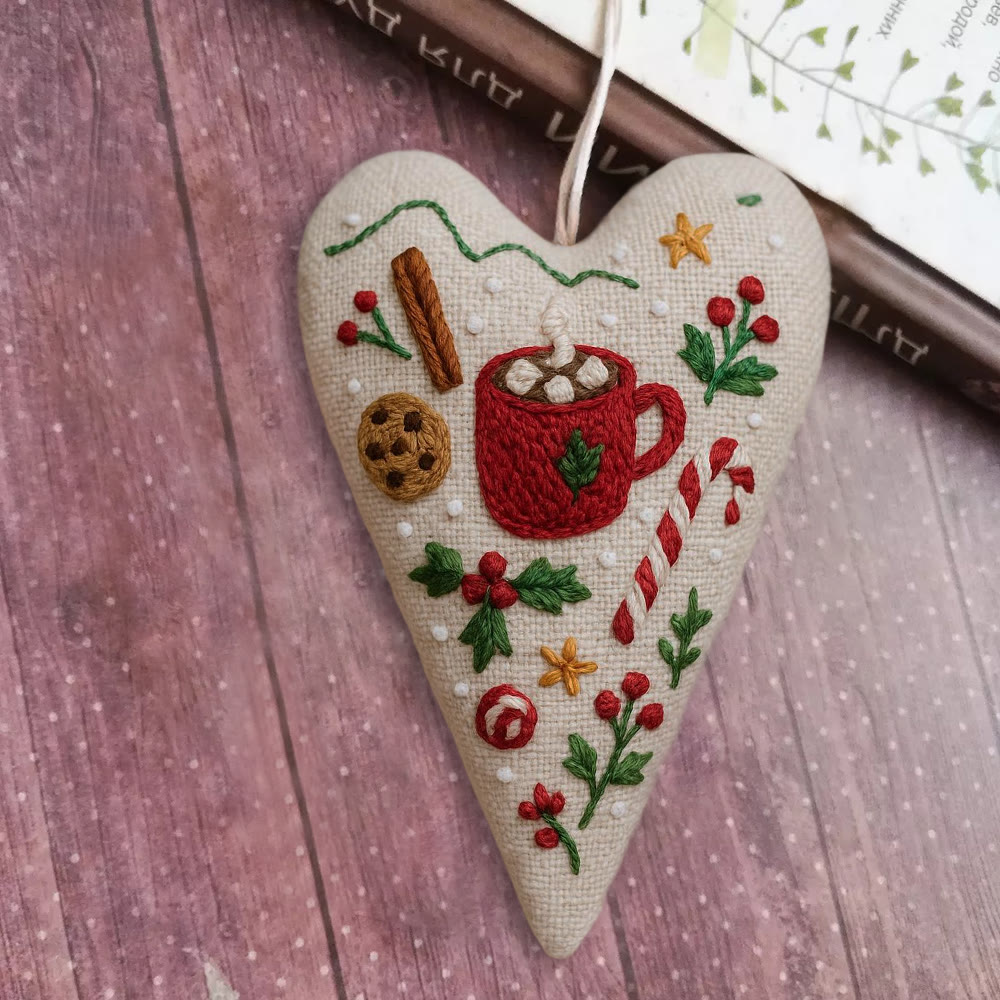 Rubbyoo Heart Embroidery Kit - Christmas Hot Cocoa | Festive Diy Craft | Warm Home Hanging - image 2