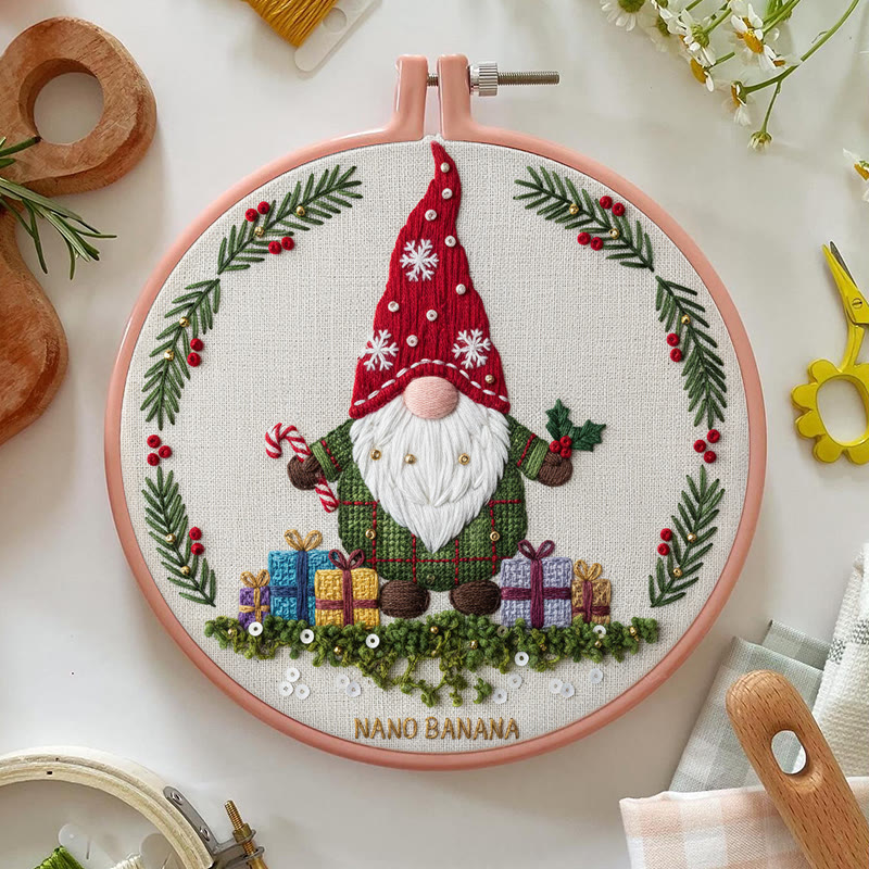 Rubbyoo Embroidery Kit - Christmas Gnome With Gifts | Christmas Celebration Craft | Diy Needle Art - image 2