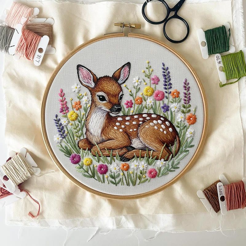 Rubbyoo Embroidery Kit - Stunning Sika Deer | Floral Animal Craft | Perfect Stitch Art For Decoration - image 2
