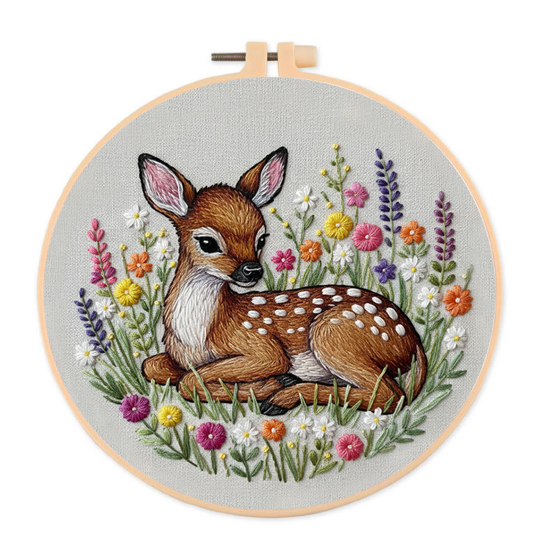 Rubbyoo Embroidery Kit - Stunning Sika Deer | Floral Animal Craft | Perfect Stitch Art For Decoration - 20*20cm - image 1