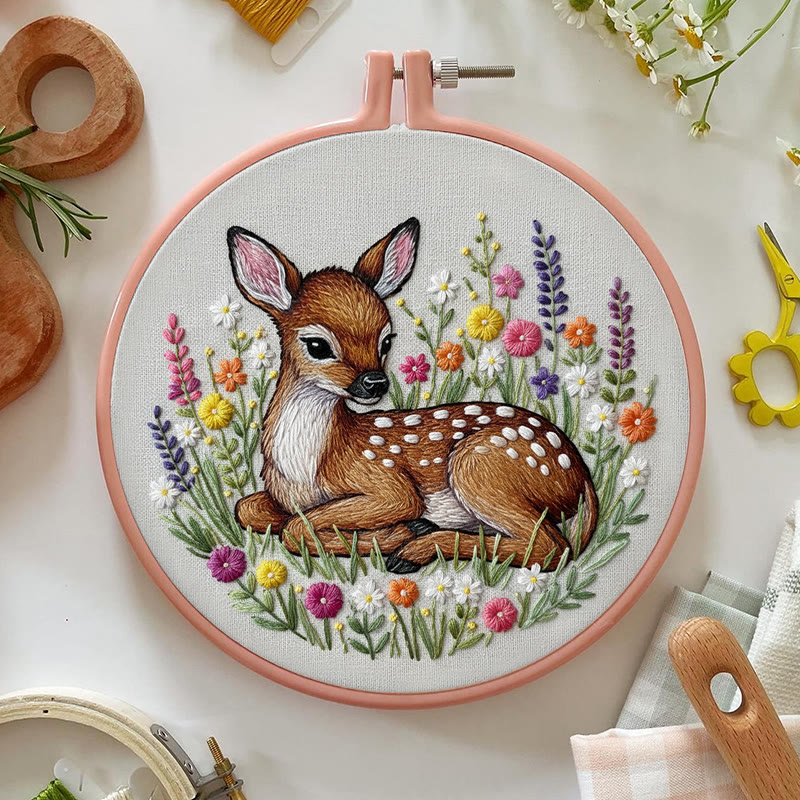 Rubbyoo Embroidery Kit - Stunning Sika Deer | Floral Animal Craft | Perfect Stitch Art For Decoration - image 3