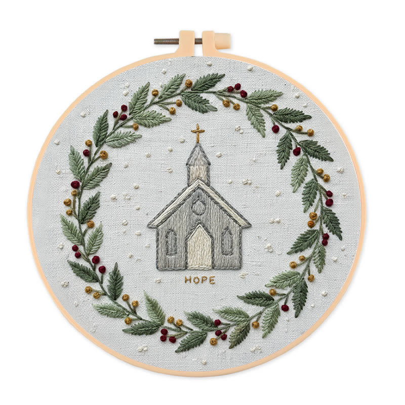 Rubbyoo Embroidery Kit -  Rustic Church | Christian Home Decor | Christmas Handmade Stitchwork  - 20*20cm - image 1