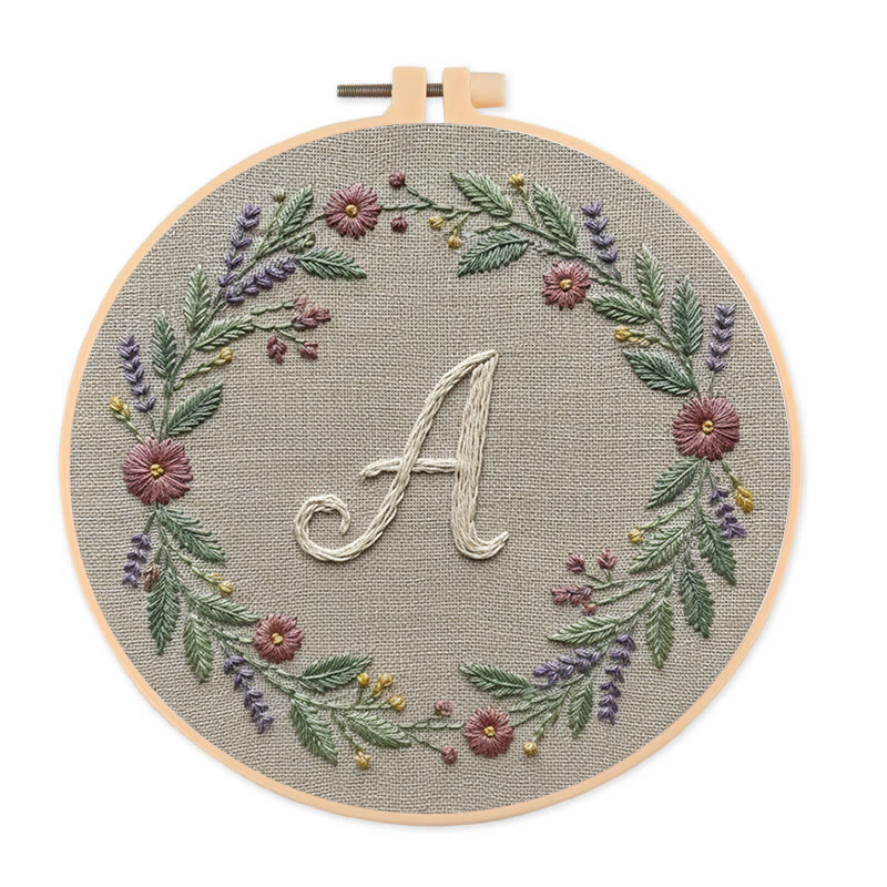 Rubbyoo Embroidery Kit - Alphabet Floral Wreath | 26 Letter Handmade Craft | Diy Wall Hanging Decoration - A - 20*20cm - image 1