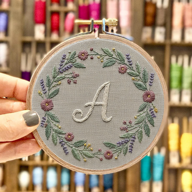 Rubbyoo Embroidery Kit - Alphabet Floral Wreath | 26 Letter Handmade Craft | Diy Wall Hanging Decoration - image 3