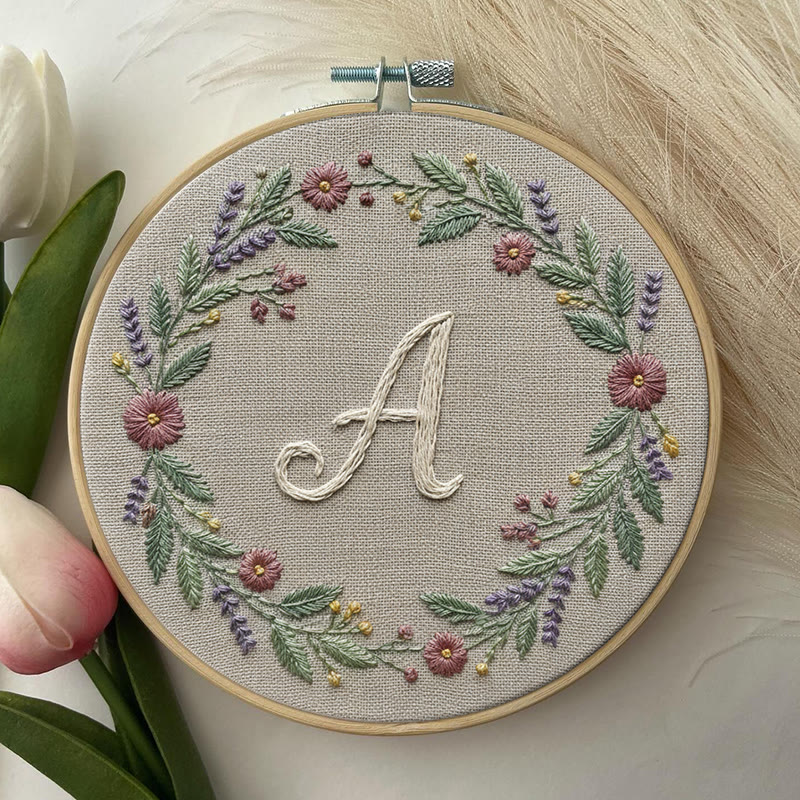 Rubbyoo Embroidery Kit - Alphabet Floral Wreath | 26 Letter Handmade Craft | Diy Wall Hanging Decoration - image 2