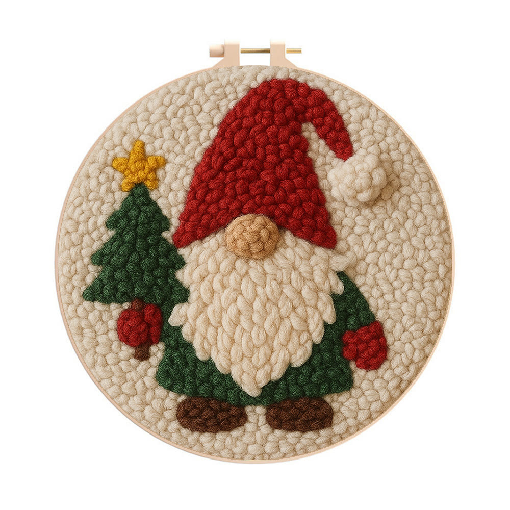 Christmas Gnome Punch Needle Kit - Diy Christmas Decoration | Cozy Handmade Wall | Art For Holiday - 8 inch Hoop Kit - image 1