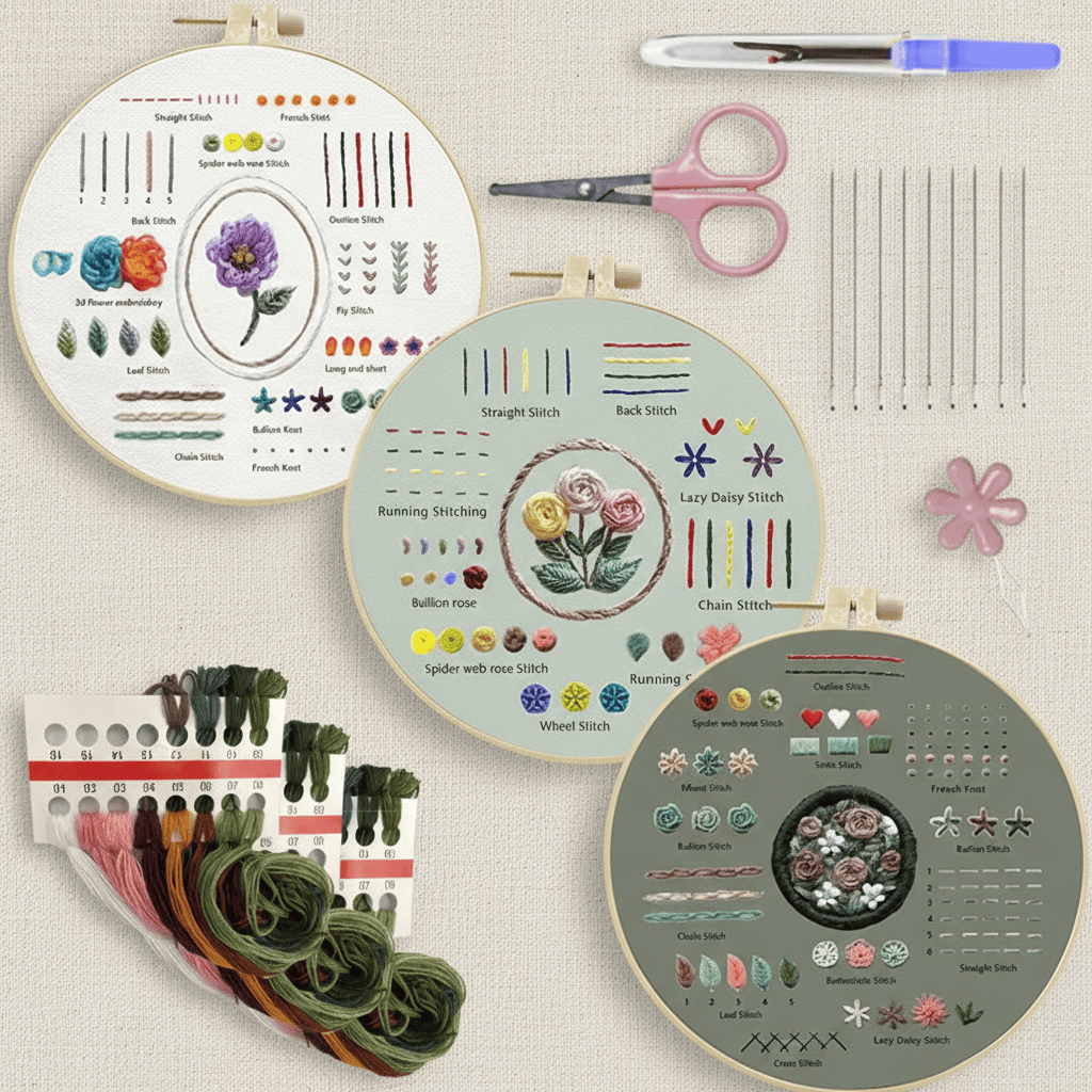 Rubbyoo 3-piece Flower Embroidery Starter Kit - Handmade Floral Needle Craft | Nice Stitch Practice For Beginner  - image 1