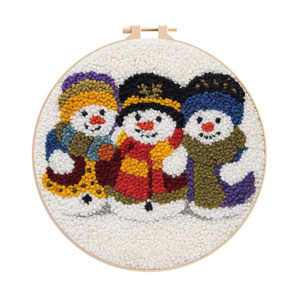 Snowman Trio Punch Needle Kit - Diy Christmas Craft | Charming Handmade Holiday Wall Decor - 8 inch Hoop Kit - image 1