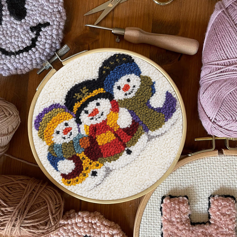 Snowman Trio Punch Needle Kit - Diy Christmas Craft | Charming Handmade Holiday Wall Decor - image 3