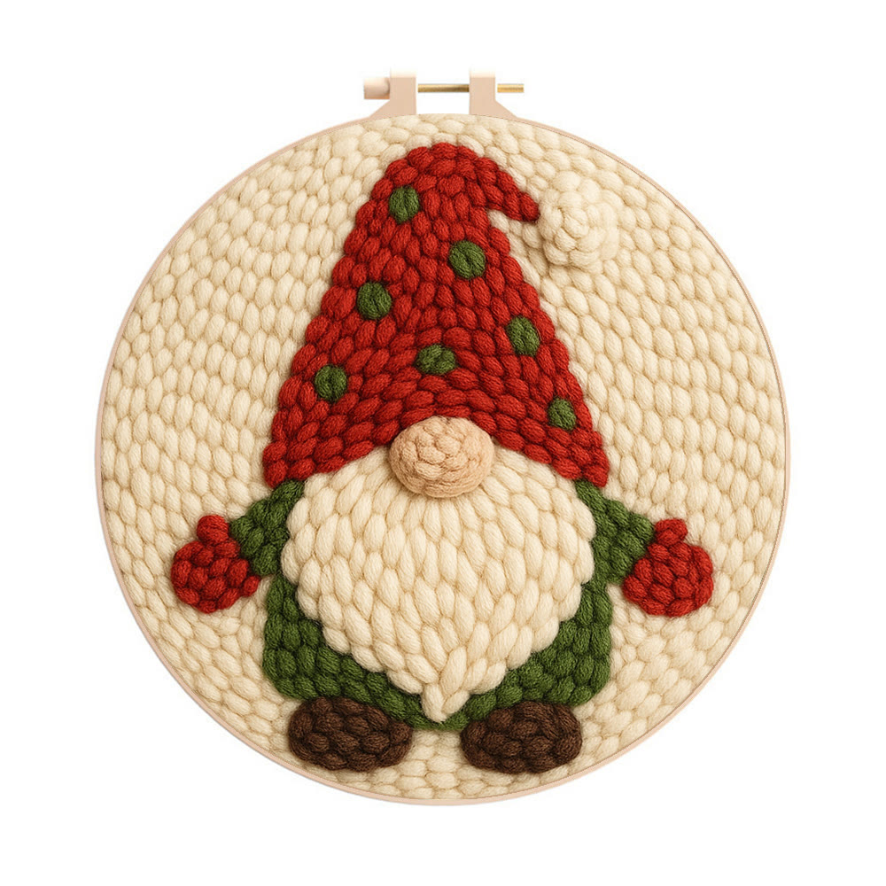 Christmas Gnome Punch Needle Kit - DIY Holiday Craft | Wall Art for Christmas Season - 8 inch Hoop Kit - image 1