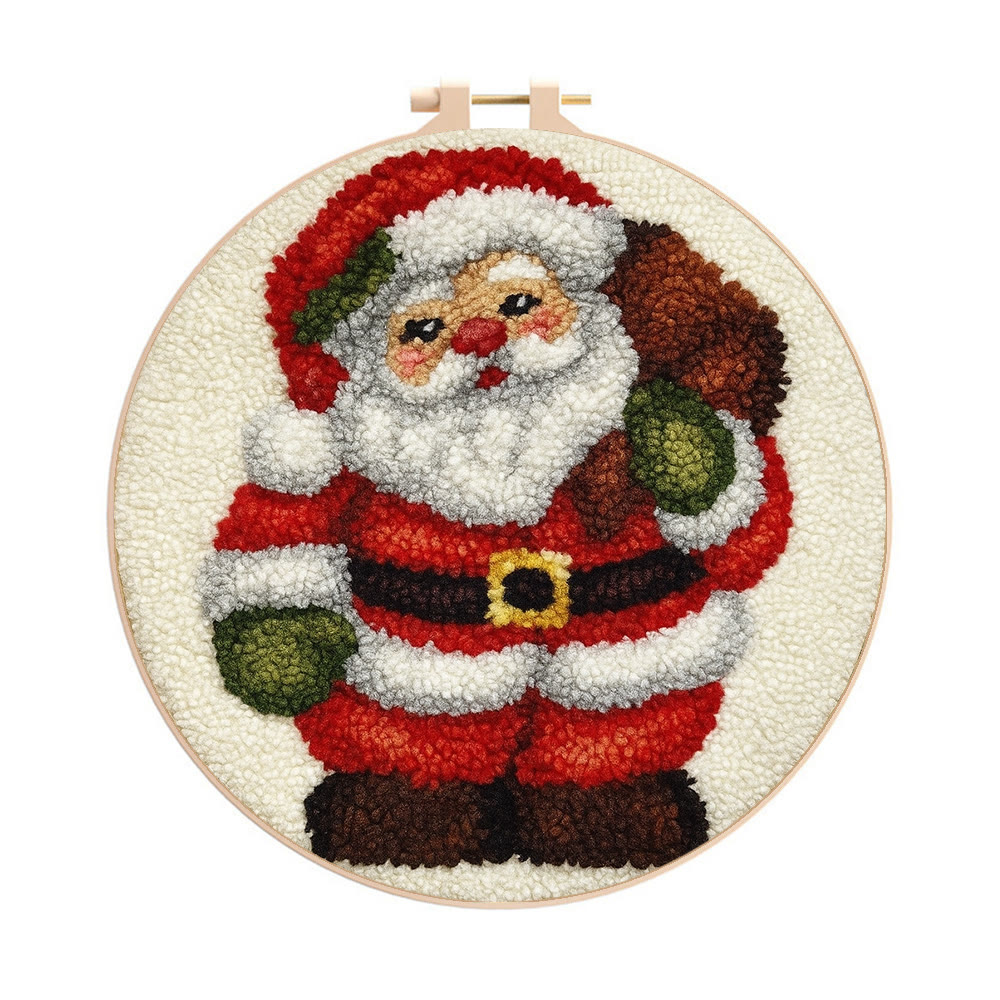 Santa Claus Punch Needle Kit - DIY Christmas Craft | Versatile Handmade Cup Mat - 8 inch Hoop Kit - image 1