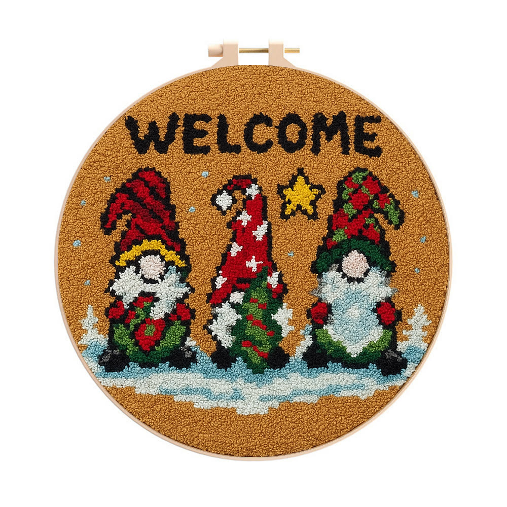 Christmas Gnome Welcome Punch Needle Kit - Holiday Craft | Festive Handmade Wall Decor - 8 inch Hoop Kit - image 1