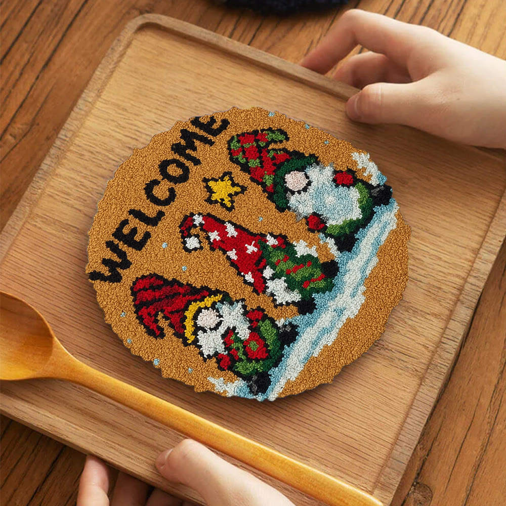 Christmas Gnome Welcome Punch Needle Kit - Holiday Craft | Festive Handmade Wall Decor - 5 inch Coaster Kit - image 11