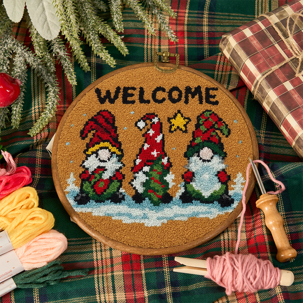 Christmas Gnome Welcome Punch Needle Kit - Holiday Craft | Festive Handmade Wall Decor - image 3