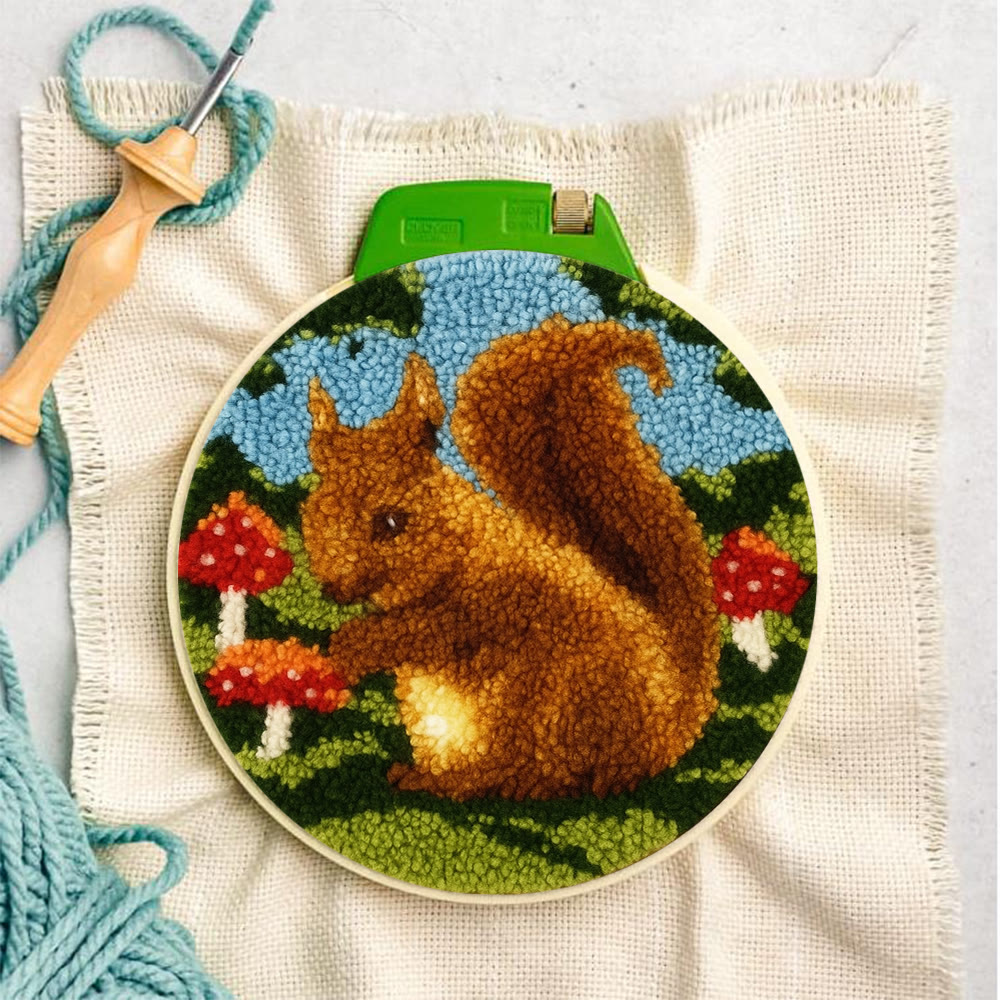 Squirrel Mushroom Punch Needle Kit - Nature Craft | Ideal for Home Decor - image 3