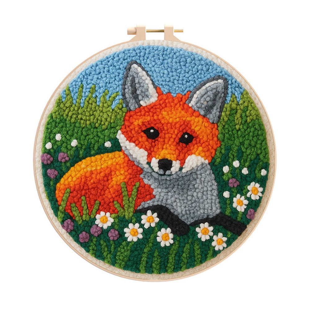 Fox In Meadow Punch Needle Kit - Nature Craft | Perfect For Craft Enthusiasts - 8 inch Hoop Kit - image 1