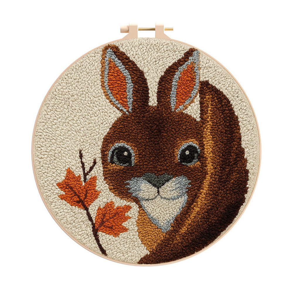 Autumn Bunny Punch Needle Kit - Handmade Craft | Ideal For Home Decor - 8 inch Hoop Kit - image 1