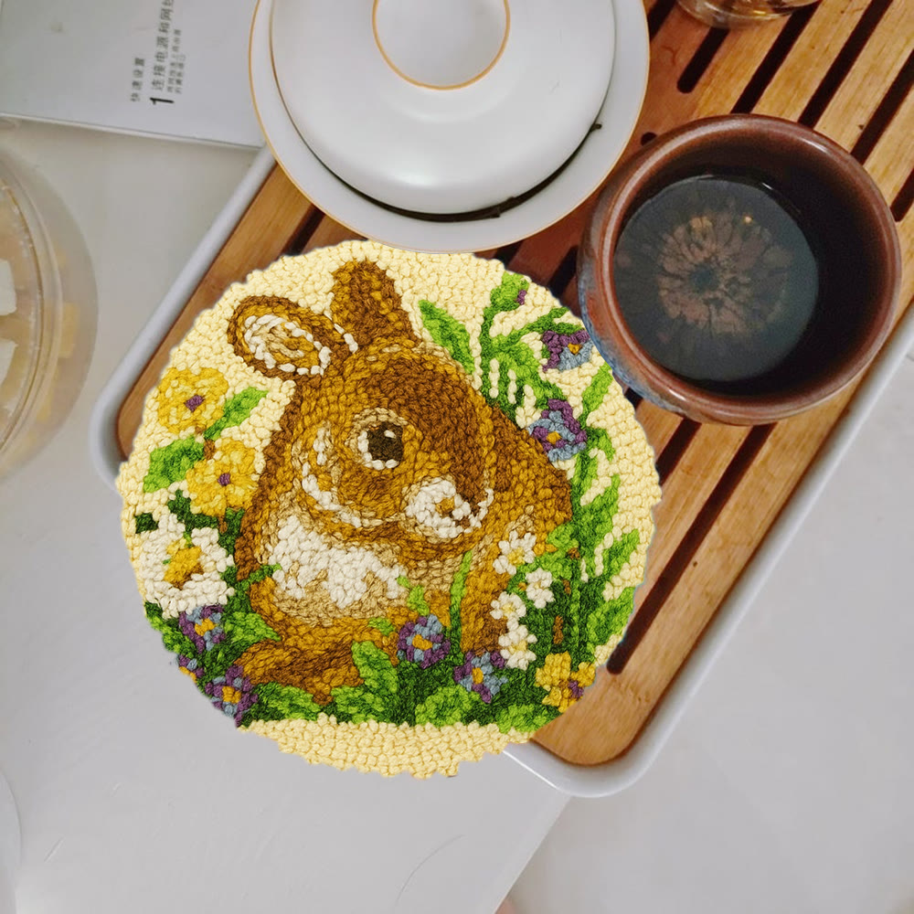 Bunny In Floral Meadow Punch Needle Kit - Handstitched Creation | Exquisite Hanging Ornament - image 2