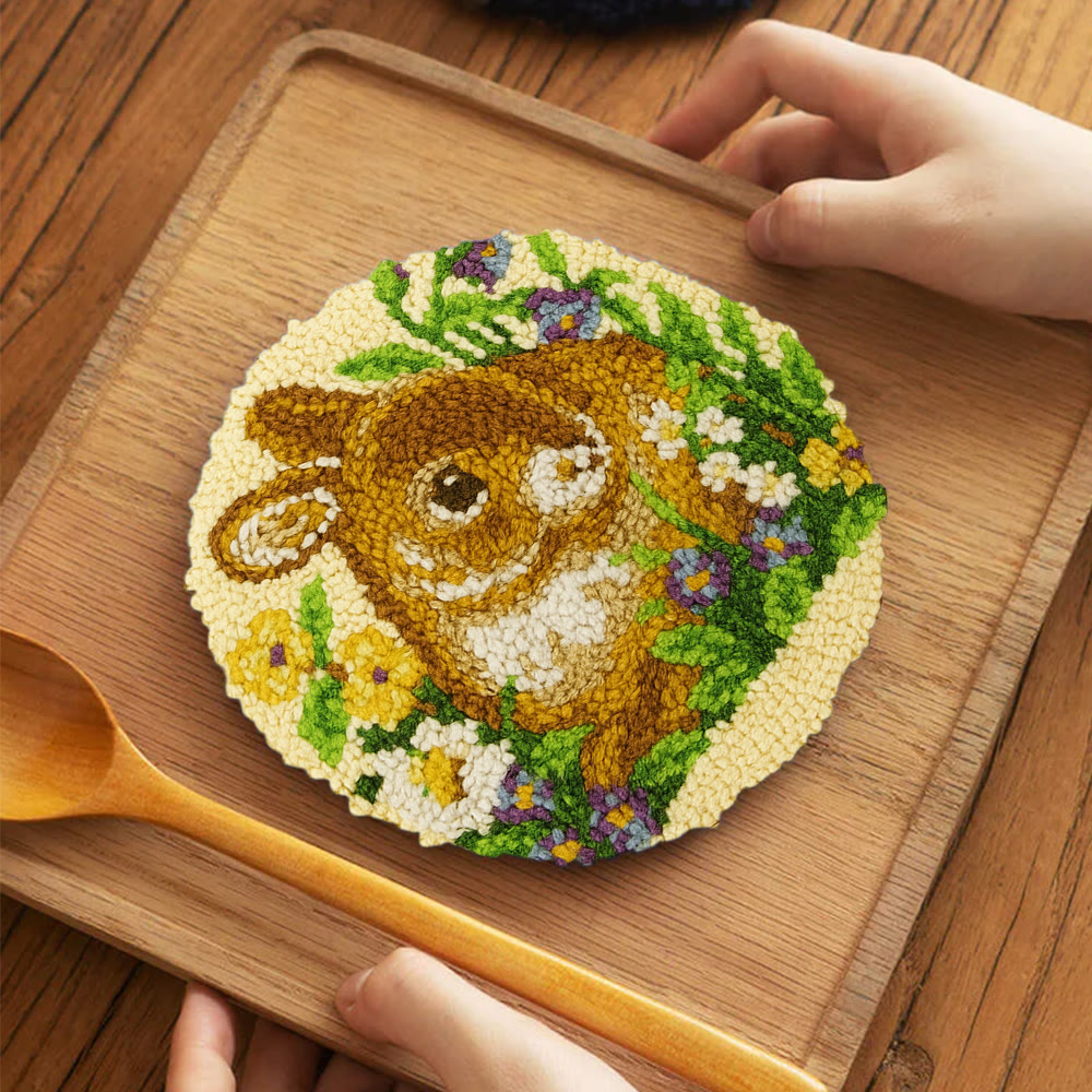 Bunny In Floral Meadow Punch Needle Kit - Handstitched Creation | Exquisite Hanging Ornament - 5 inch Coaster Kit - image 13
