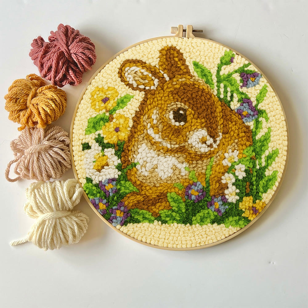 Bunny In Floral Meadow Punch Needle Kit - Handstitched Creation | Exquisite Hanging Ornament - image 3