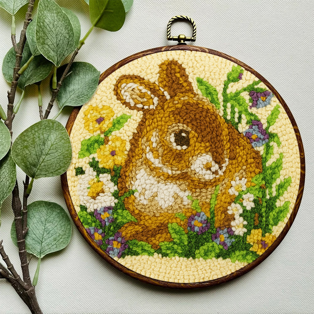 Bunny In Floral Meadow Punch Needle Kit - Handstitched Creation | Exquisite Hanging Ornament - image 5