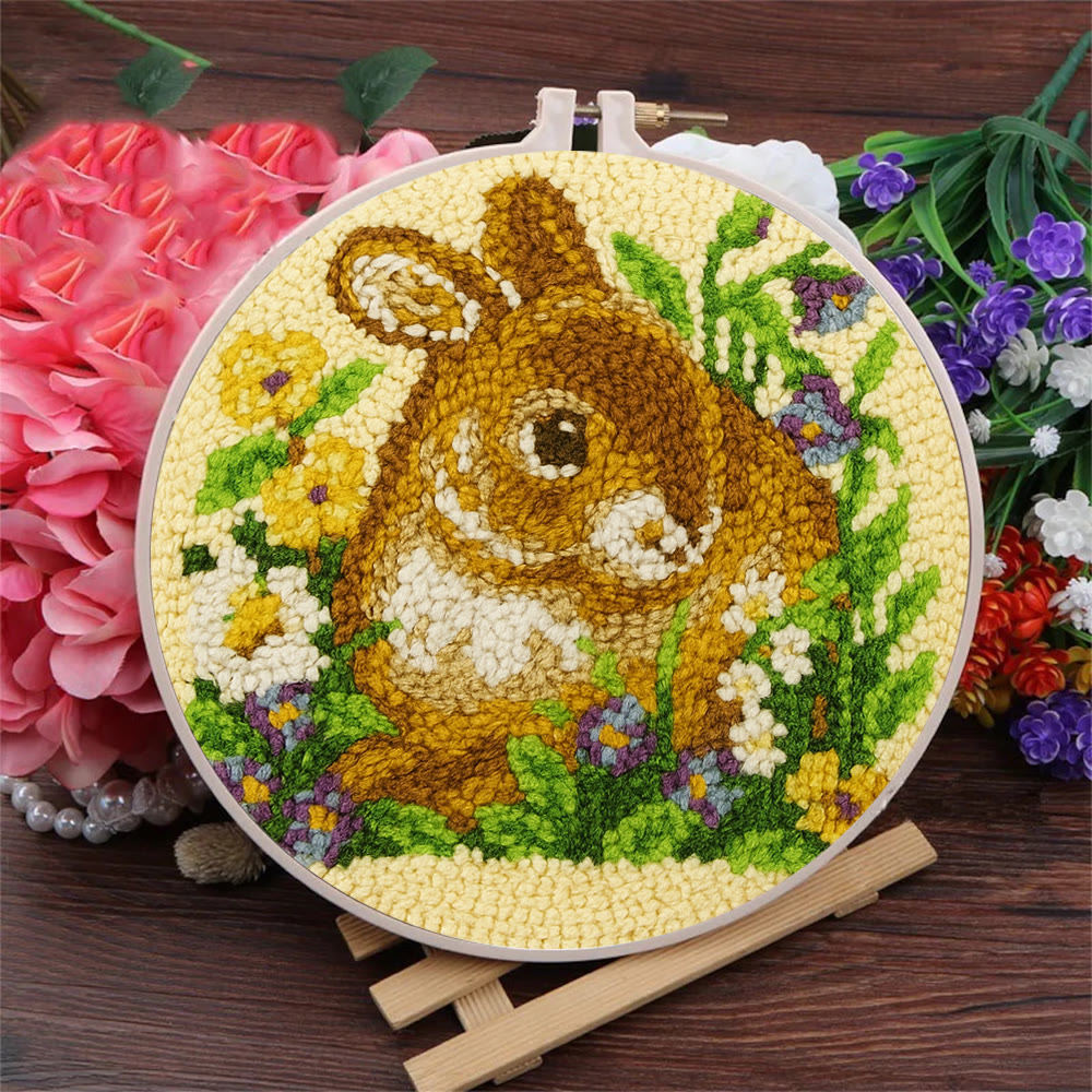Bunny In Floral Meadow Punch Needle Kit - Handstitched Creation | Exquisite Hanging Ornament - image 4