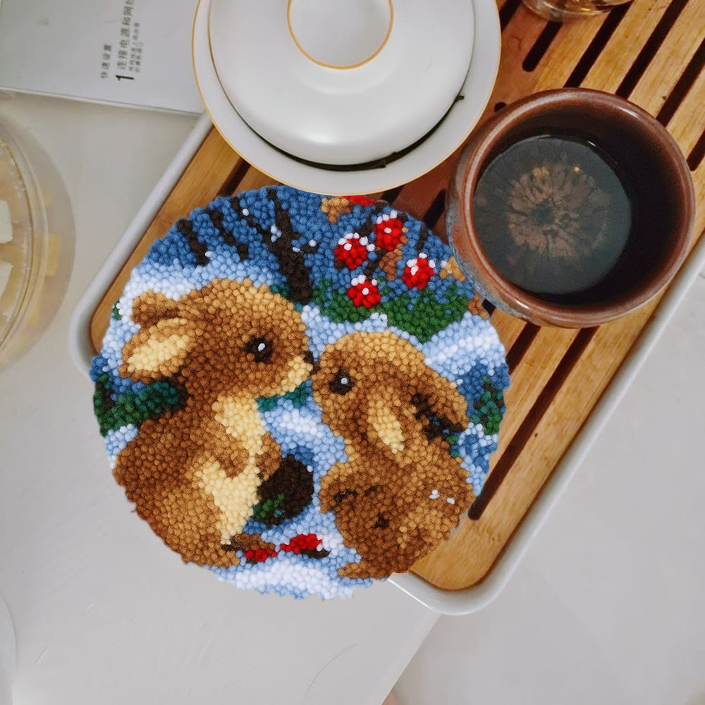Winter Bunny Pair Punch Needle Kit - Artisan-made Craft | Winter Hanging For Home Decor - image 2