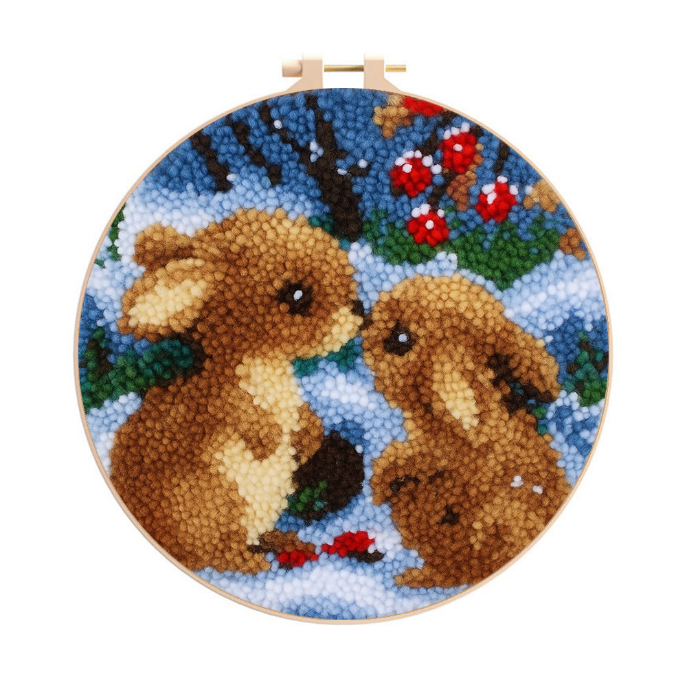 Winter Bunny Pair Punch Needle Kit - Artisan-made Craft | Winter Hanging For Home Decor - 8 inch Hoop Kit - image 1