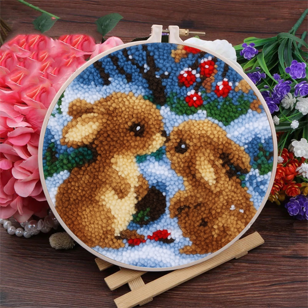 Winter Bunny Pair Punch Needle Kit - Artisan-made Craft | Winter Hanging For Home Decor - image 5