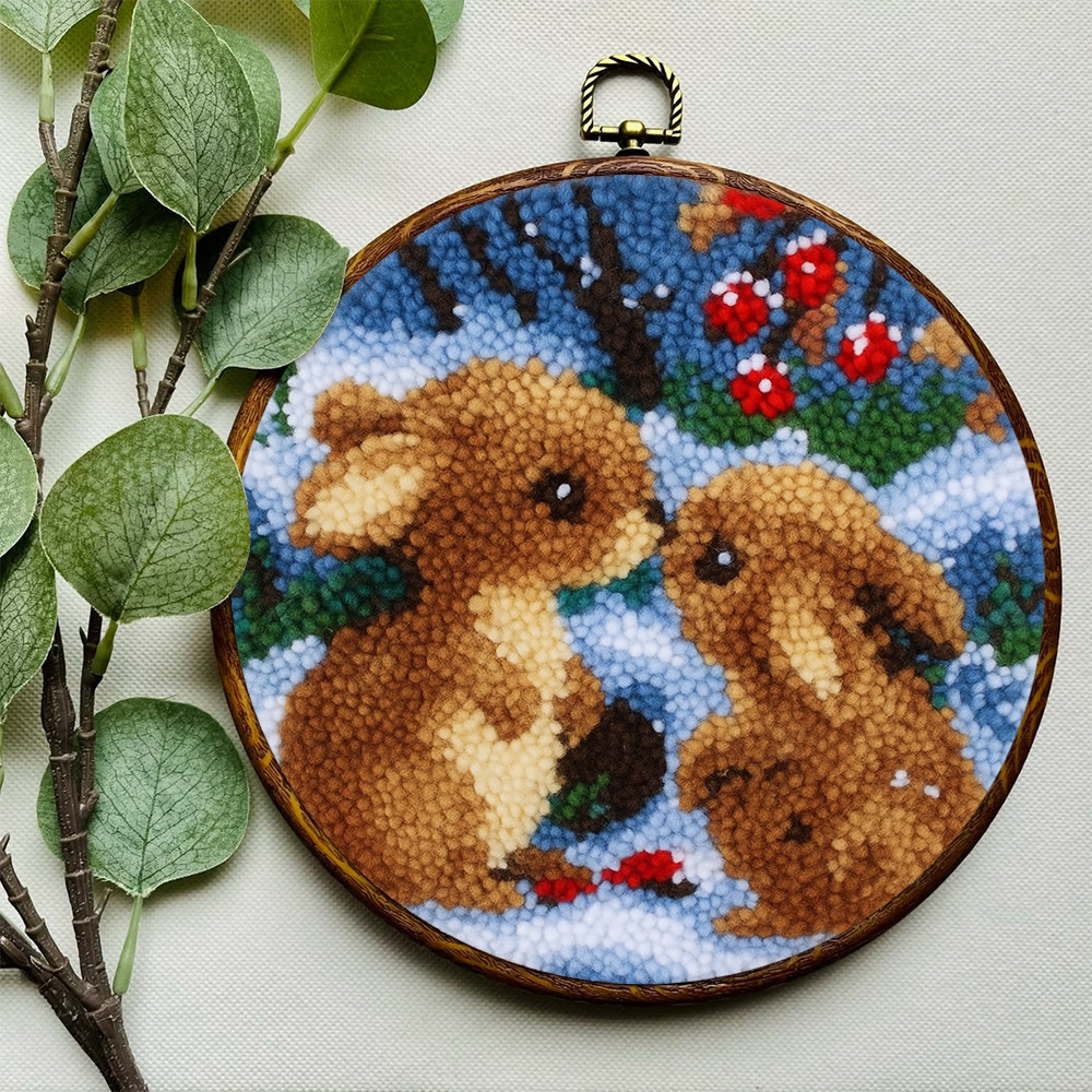 Winter Bunny Pair Punch Needle Kit - Artisan-made Craft | Winter Hanging For Home Decor - image 4