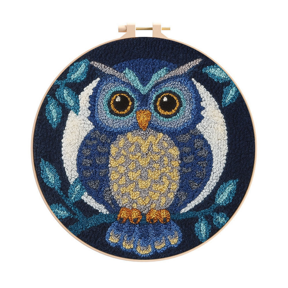 Blue Owl Punch Needle Kit - Handmade Craft | Detailed Outlines  - 8 inch Hoop Kit - image 1