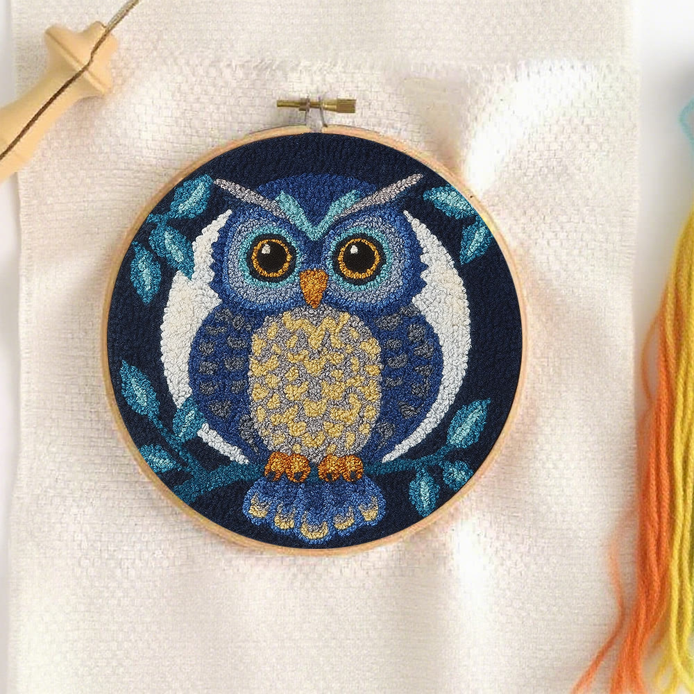 Blue Owl Punch Needle Kit - Handmade Craft | Detailed Outlines  - image 2