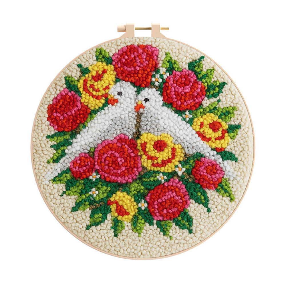 Dove Floral Wreath Punch Needle Kit - Artisan-made Craft | Vibrant Decor Piece - 8 inch Hoop Kit - image 1