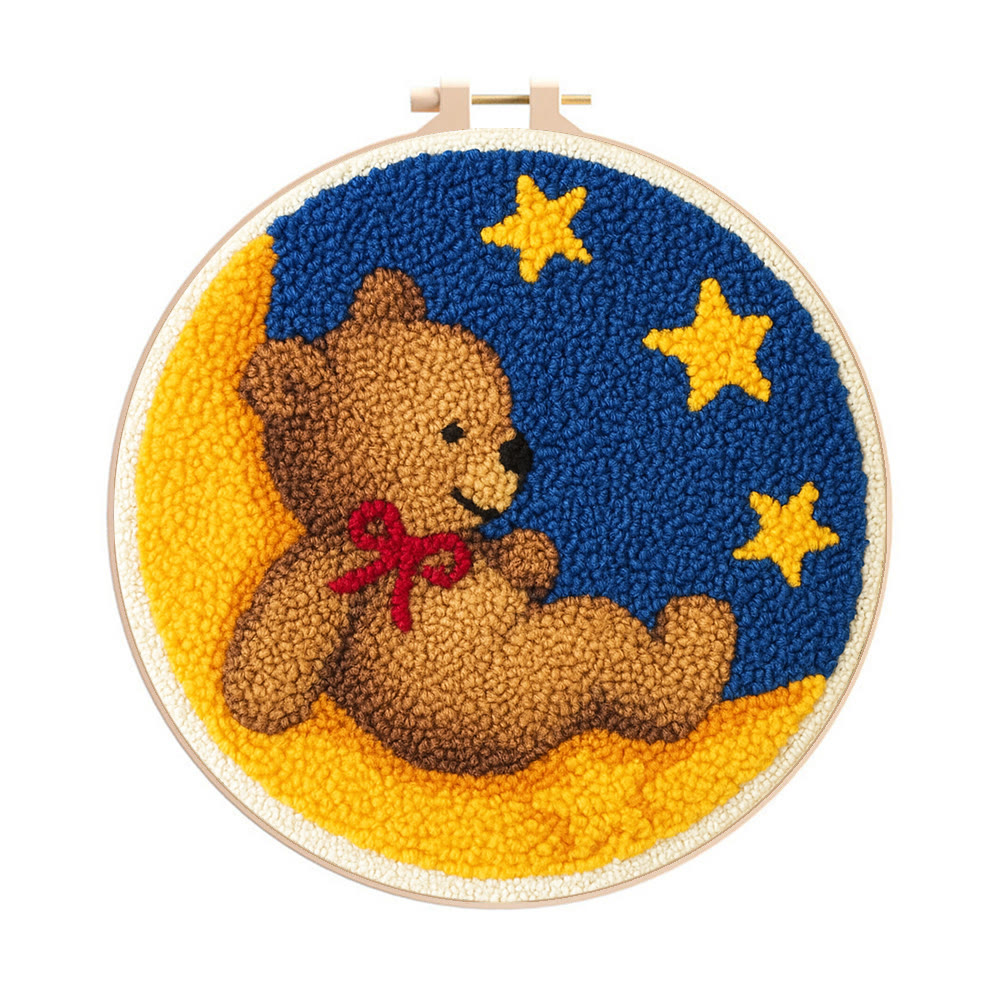 Moon Bear Punch Needle Kit - Handcrafted Art | Cozy Home Decor Hanging Ornament - 8 inch Hoop Kit - image 1
