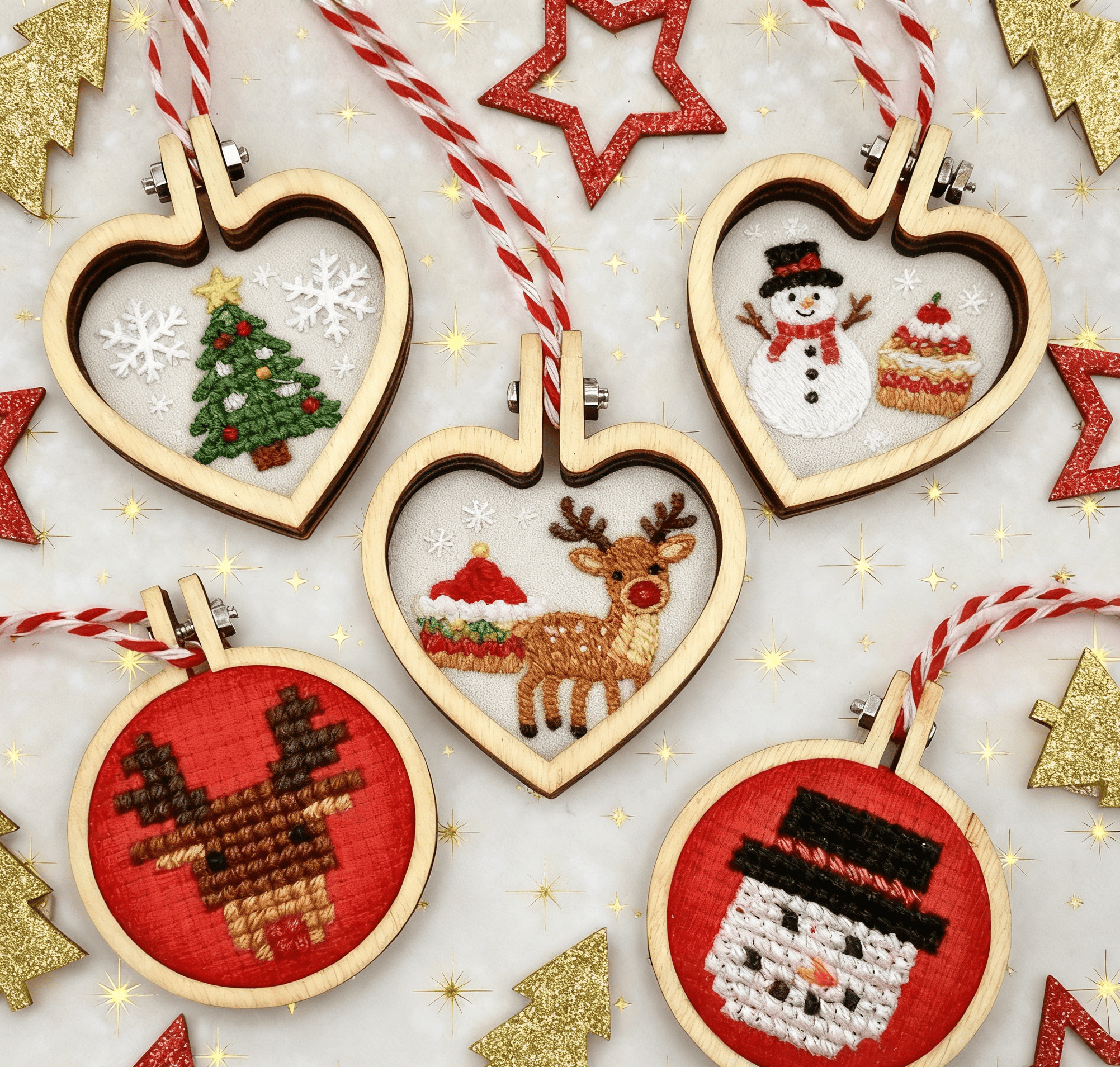 Embroidery Mini Wooden Irregular Shapes Hoops | Handmade Christmas Ornament | Perfect For Diy Stitch Art - image 1