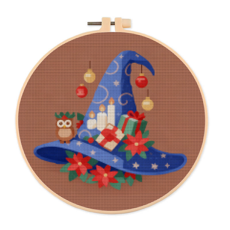 Cross Stitch Kit - Christmas Wizard Hat | Diy Stitch Christmas Craft | Nice For Christmas Decor - 20×20cm - image 1