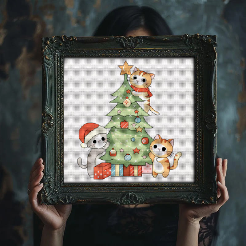 Cross Stitch Kit - Kitten Christmas Tree | Adorable Handmade Art | Unique Wall Hanging Ornament - image 3