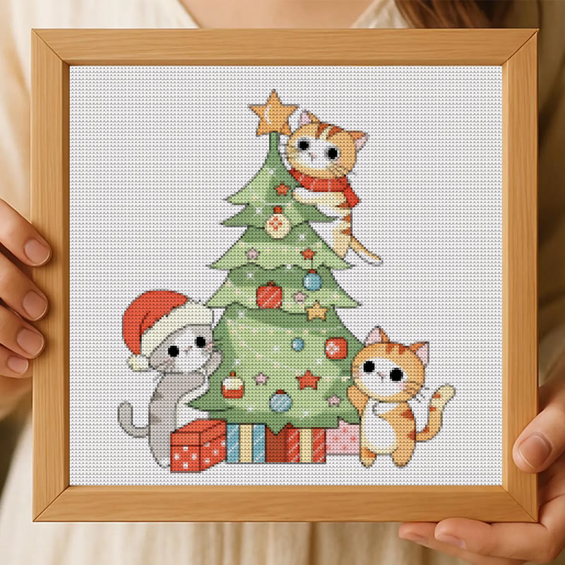 Cross Stitch Kit - Kitten Christmas Tree | Adorable Handmade Art | Unique Wall Hanging Ornament - image 6