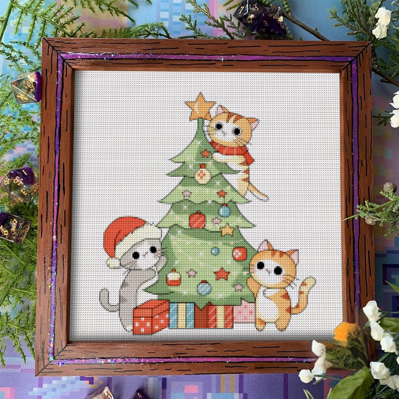 Cross Stitch Kit - Kitten Christmas Tree | Adorable Handmade Art | Unique Wall Hanging Ornament - image 2