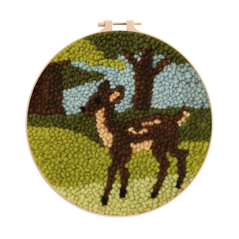 Forest Fawn Punch Needle Kit - Artisan-crafted Creation | Nature-inspired Lover's Pick - 8 inch Hoop Kit - image 1