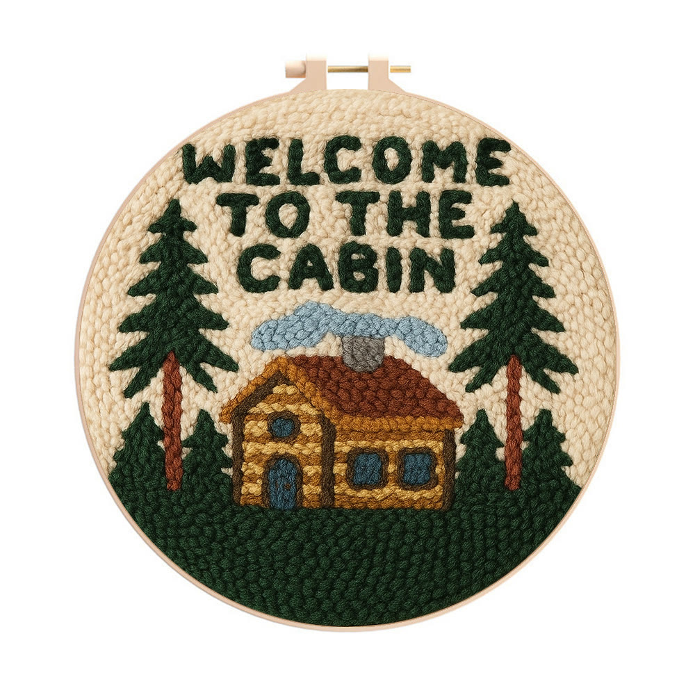 Cabin Welcome Punch Needle Kit - Handcrafted Art | Rustic-themed Home Accent - 8 inch Hoop Kit - image 1